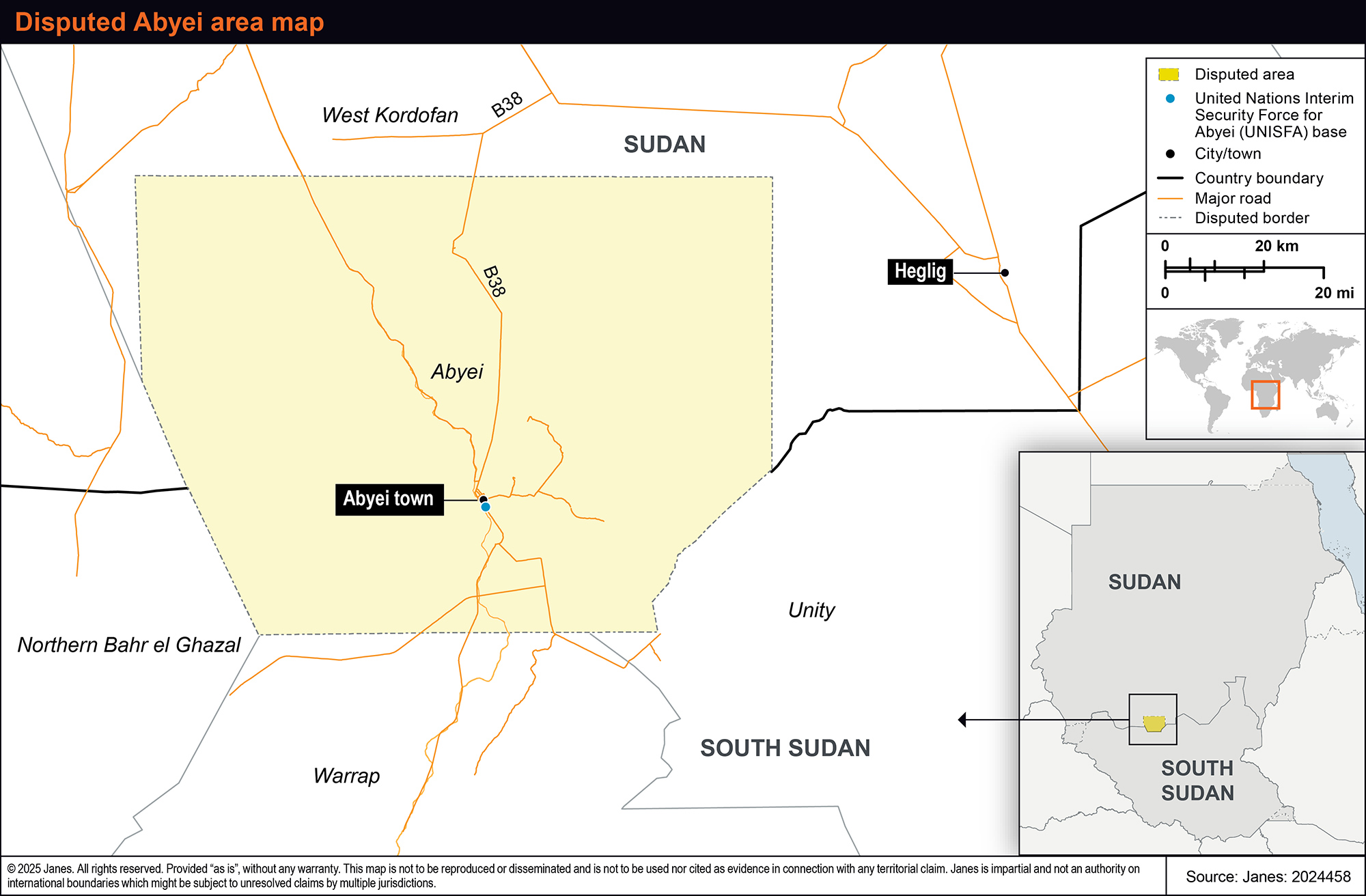 Annotated map of disputed Abyei area