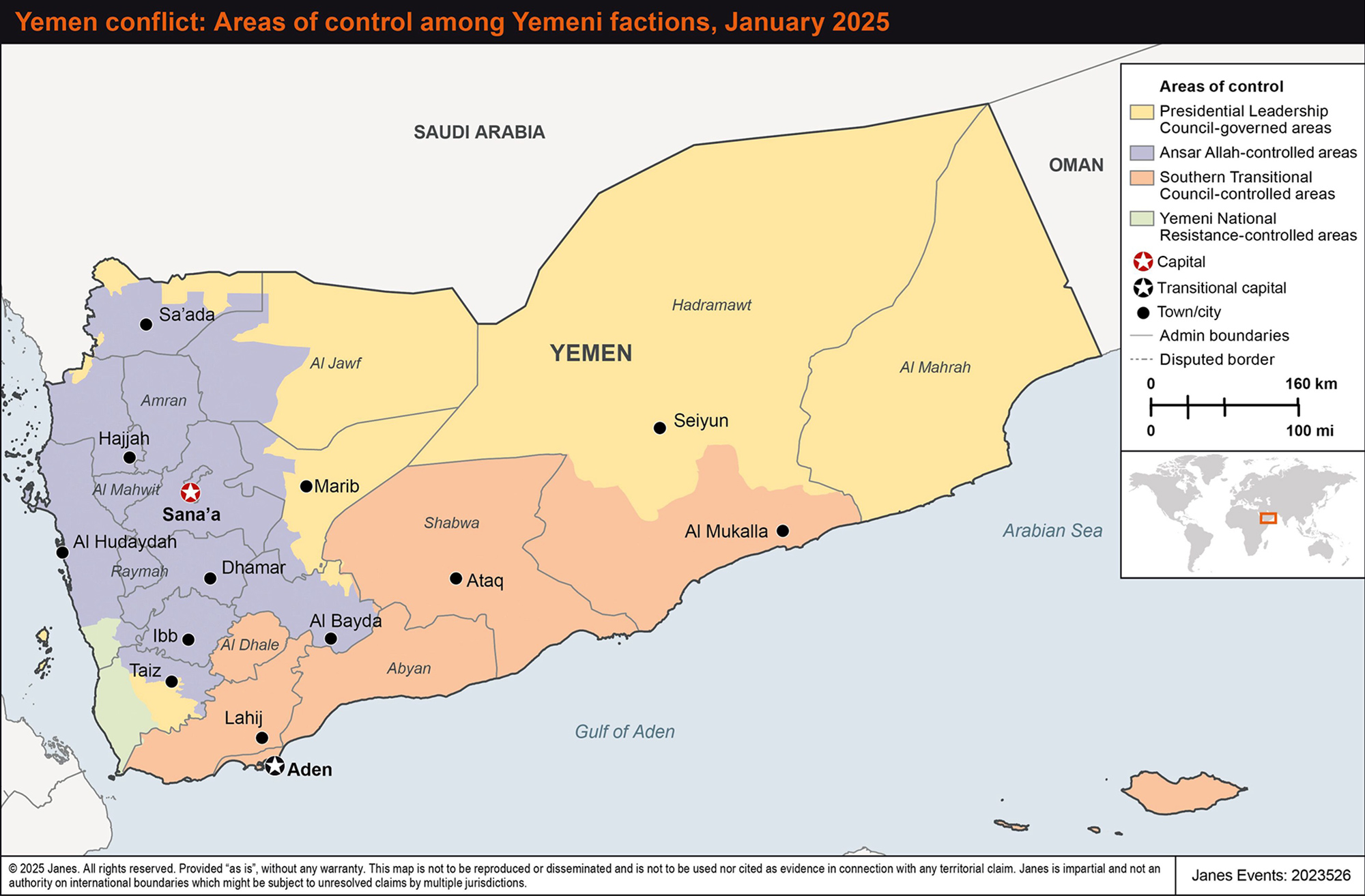 Areas of control among Yemeni factions