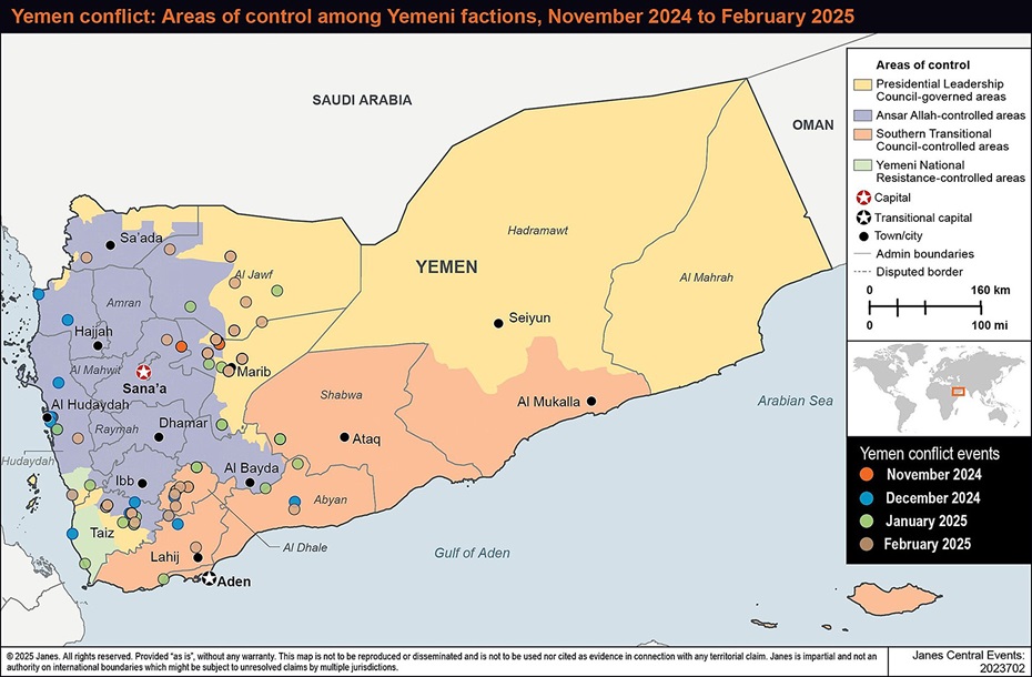 Areas of control among Yemeni factions