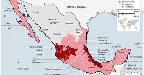 Areas with reported presence of CJNG in Mexico