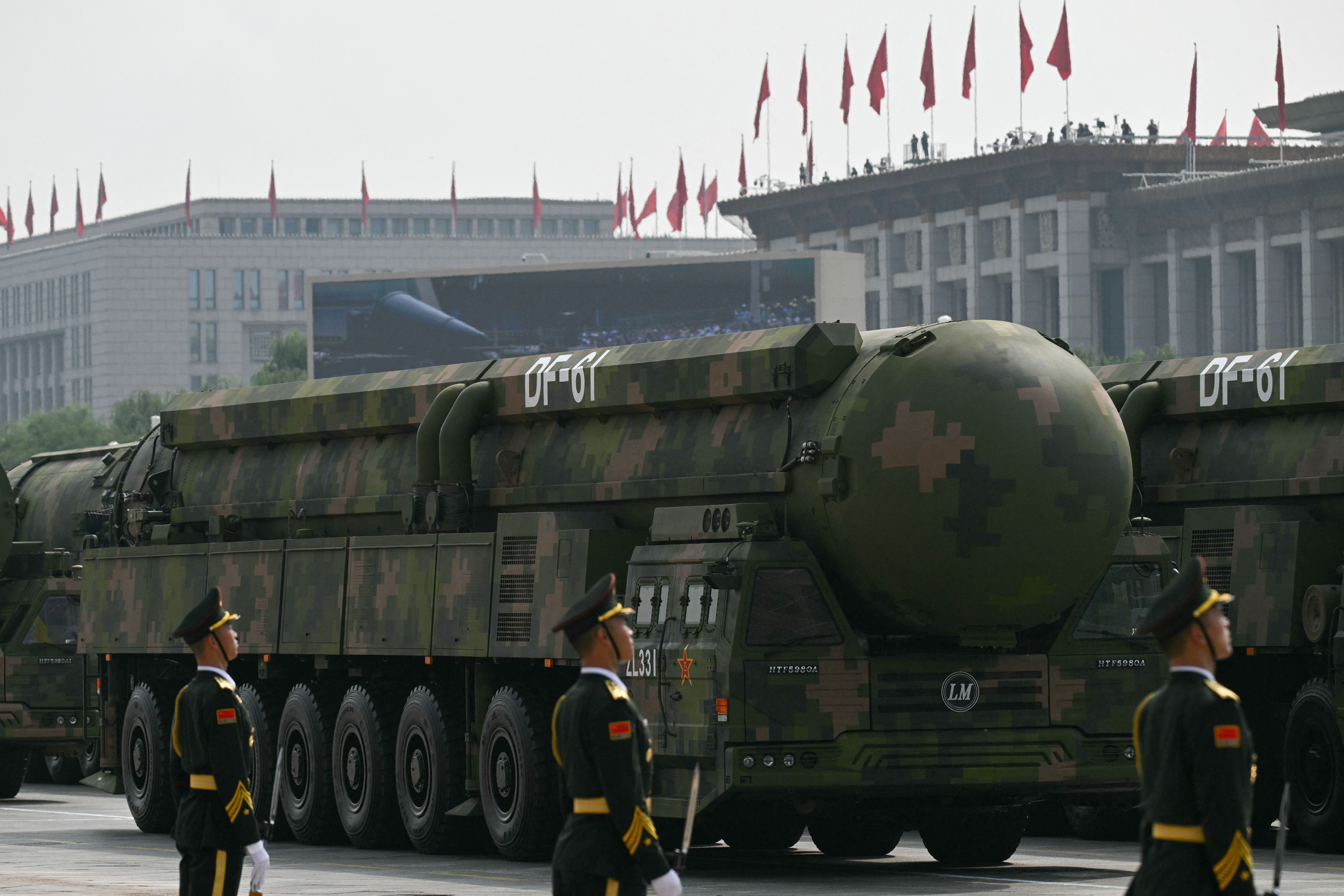 Image of the The DF-61 ICBM seen at China’s military parade on 3 September.