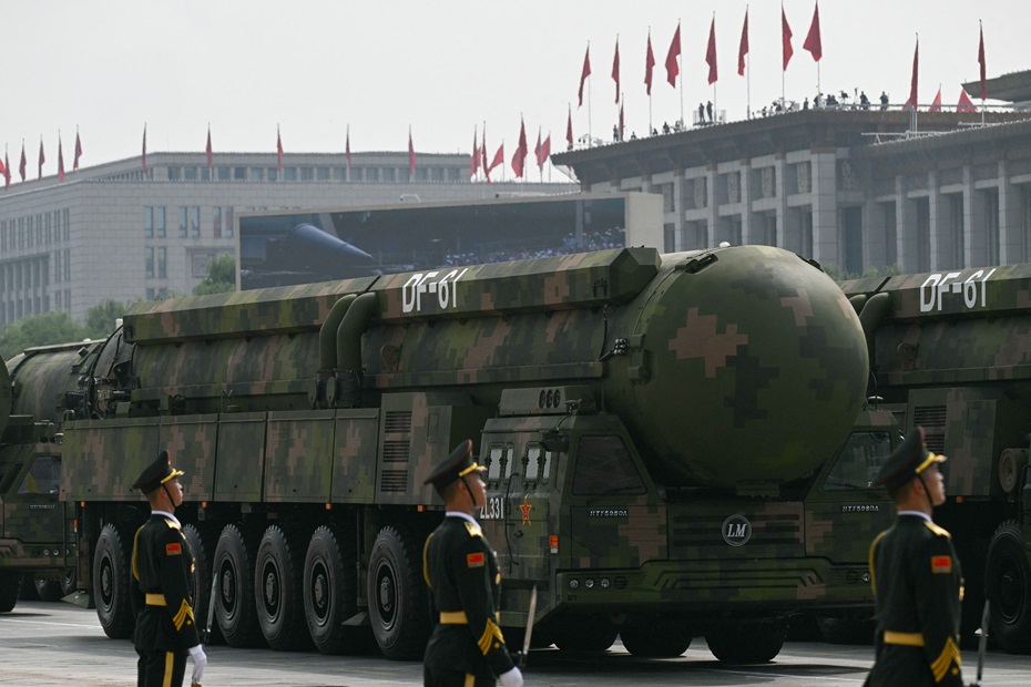 Image of the The DF-61 ICBM seen at China’s military parade on 3 September.