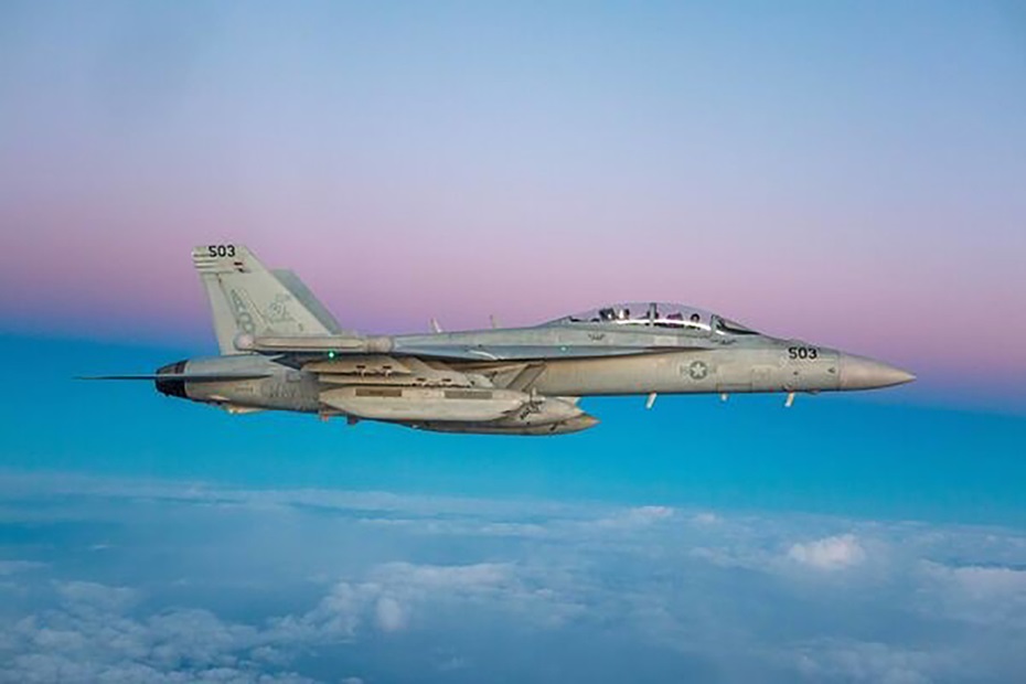EA-18G Growler flies over the Aegean Sea