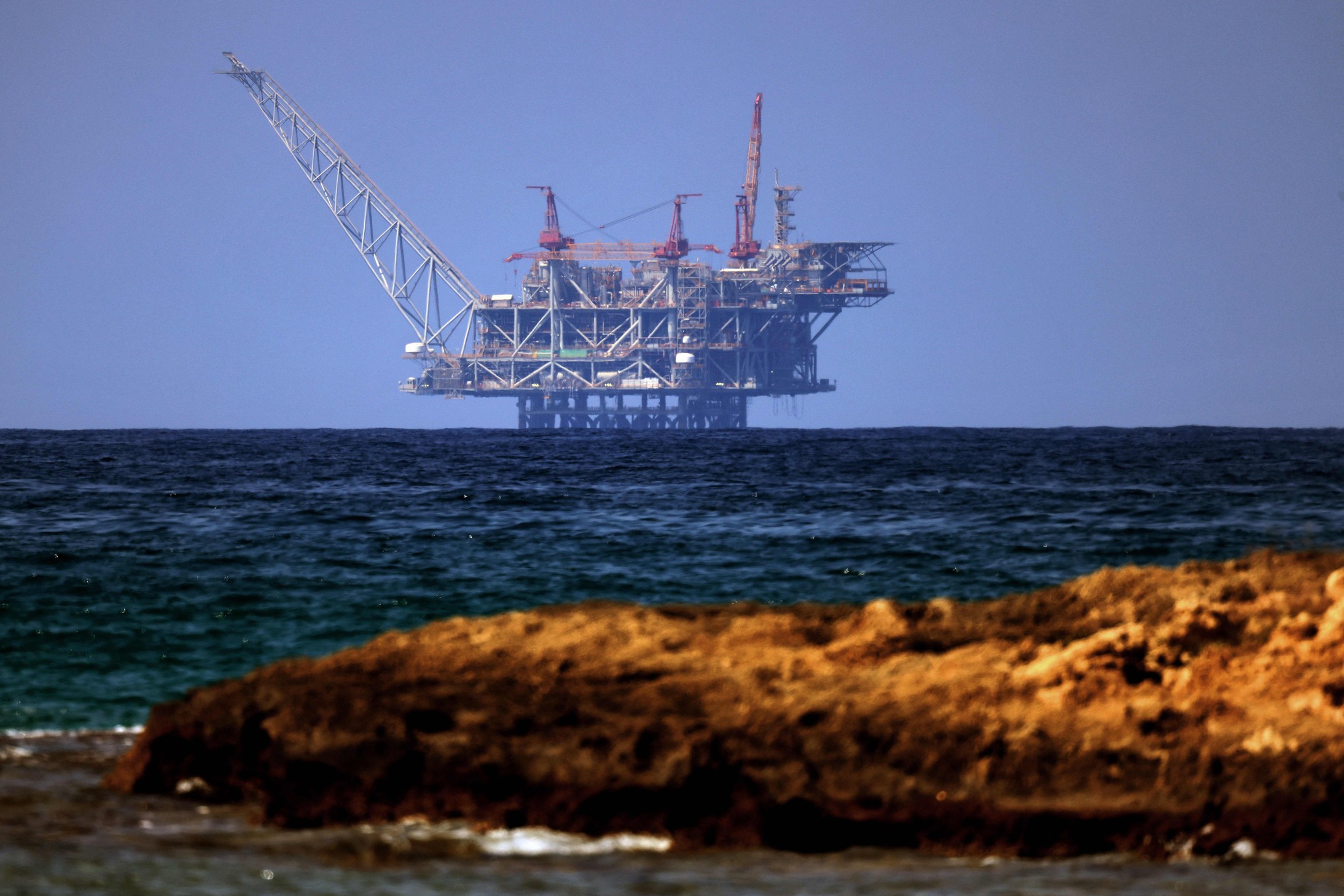 Janes | A view of the platform of the Leviathan natural gas field in the Mediterranean Sea is pictured from the Israeli northern coastal beach of Nahsholim, on 29 August 2022.