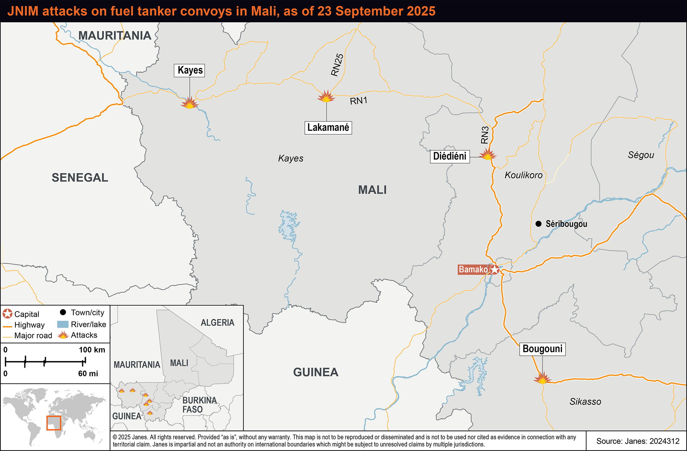JNIM attacks on fuel tanker convoys in Mali