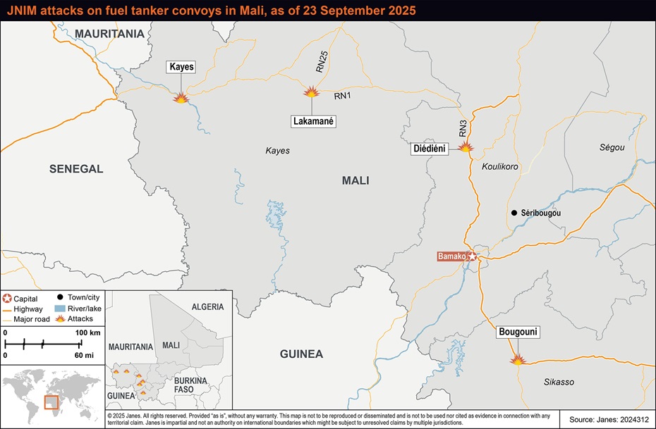 JNIM attacks on fuel tanker convoys in Mali