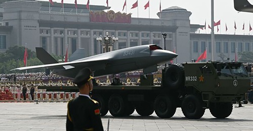 Photograph of Loyal Wingman UAV CCA 1 seen at military parade