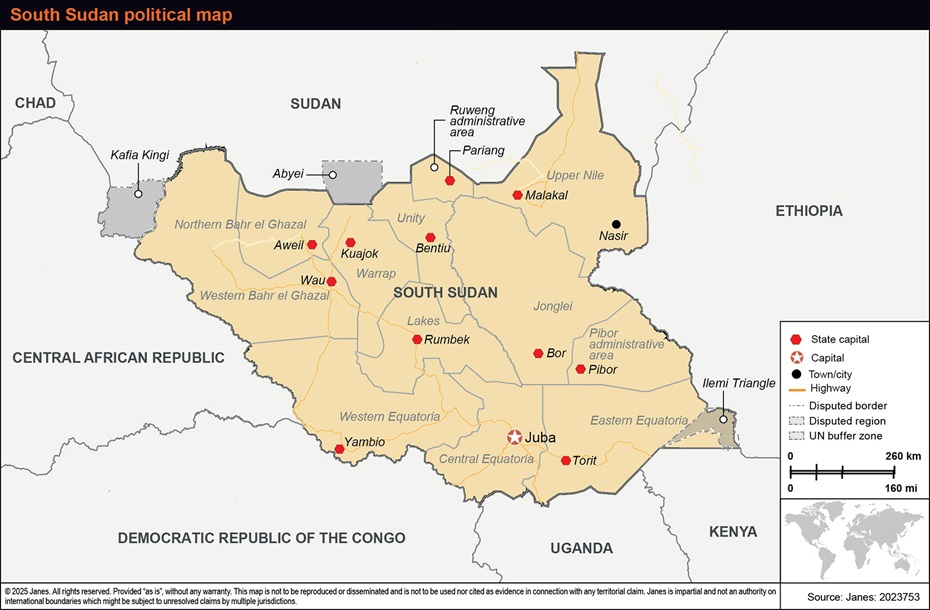 South Sudan political map