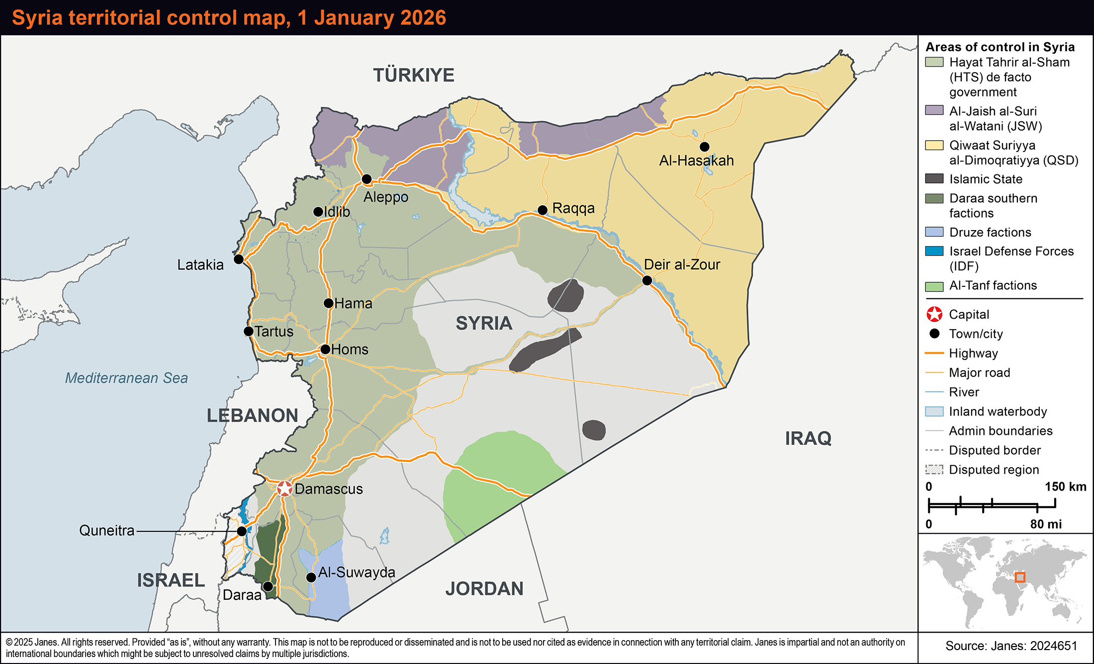 Syria territorial control map 1 January 2026