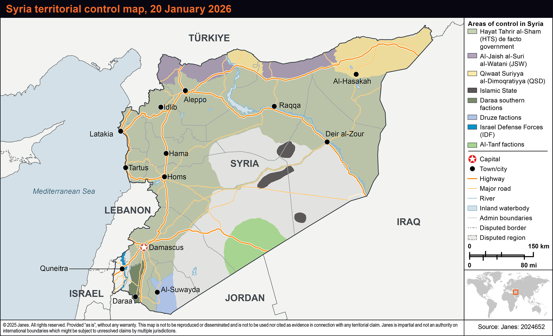 Syria territorial control map 20 January 2026