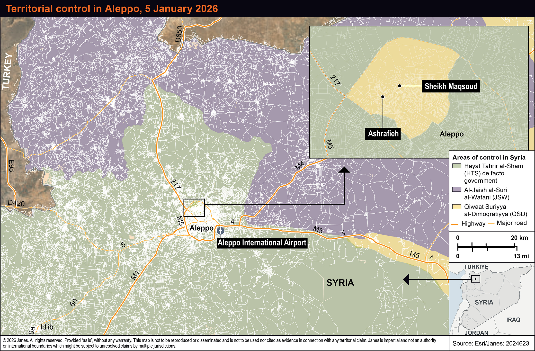 Territorial control in Aleppo Syria 5 January 2026