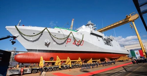 First of four next-generation Offshore Patrol Vessels (OPVs) “Ugolino Vivaldi” (P 440) for the Italian Navy, launched on 21 February 2026 from Fincantieri's shipyard in Riva Trigoso.