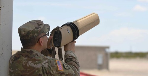 A US Army soldier tests a C-UAS device at McGregor Range Complex, New Mexico.