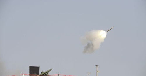 This image released by India's Press Information Bureau on 27 February shows the VSHORAD missile being fired in trials carried out at the Integrated Test Range in Chandipur.