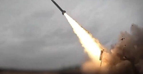 Image from a Fire Point video of an FP-7 ballistic missile test firing, which appeared on social media at the end of February.
