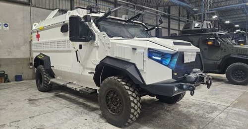 Armor International debuts medical evauation variant of Hunter TR-12 MRAP.