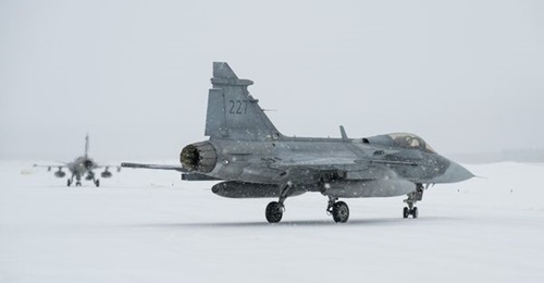 Swedish Gripens taxi ahead of departing for a sortie as part of NATO's Icelandic air policing mission. This and other High North missions will eventually be controlled from the new CAOC that NATO has stood up at Bodø Air Base in Norway.
