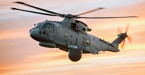 A file photo of a Royal Navy Crowsnest helicopter, of the type that has now arrived at RAF Akrotiri on Cyprus to provide air-defence radar coverage against hostile UAVs and  manned aircraft.