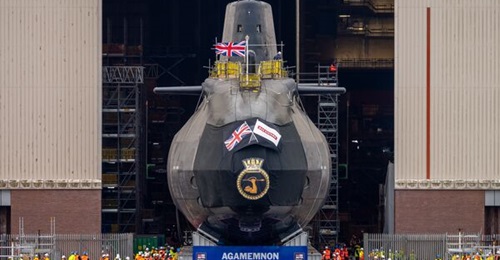 HMS Agamemnon emerges from the DDH assembly hall at Barrow in October 2024. Agamemnon is due to exit Barrow in 2026.