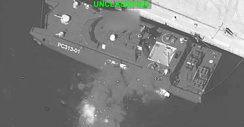 The IRGCN vessel 
        
         was in port and not armed with anti-ship missiles when it was hit.