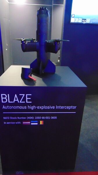 Blaze interceptor UAV displayed at BEDEX 2026.