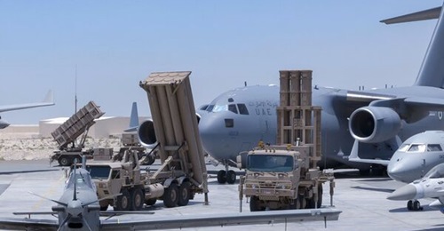 Launchers for the UAE's Patriot, THAAD, and M-SAM II air-defence systems are seen during a visit by Minister of Defence Sheikh Hamdan bin Mohammed bin Rashid al-Maktoum to Al-Dhafra Air Base on 11 May 2025.