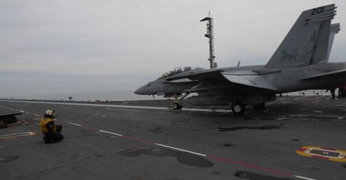 Shown here launching aircraft in the Atlantic Ocean, USS 
        
        is on extended deployment.