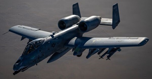 A US Air Force A-10 Thunderbolt II aircraft flies over US Central Command's area of responsibility during Operation 'Epic Fury' on 9 March 2026.