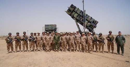 A launcher and personnel from the Greek Patriot battery deployed to Saudi Arabia, in a photo released in May 2024.