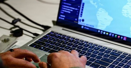 US Army Captain with the National Guard Bureau seen using the Maven Smart System in Arlington, Virginia in February 2026.