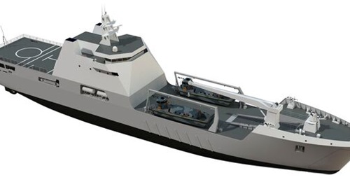 A computer-generated image of Damen's LST 100 landing ship that forms the basis for the US Navy's LSM programme.