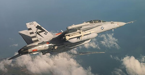 The NGJ-MB seen during flight trials aboard an EA-18G Growler.
