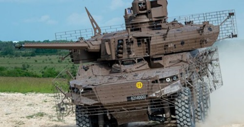 A Jaguar EBRC fitted with statistical armour.