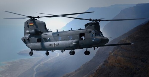 An artist's rendering of the Chinook in Luftwaffe markings.