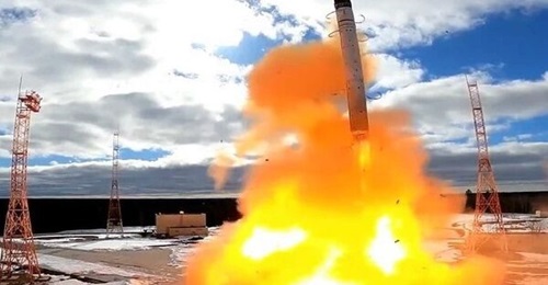Russia plans for its RS-28 Sarmat heavy ICBM (pictured), leaving a silo during its first test launch from the Plesetsk cosmodrome in the Arkhangelsk Oblast on 20 April, to begin combat duty at the end of this year.