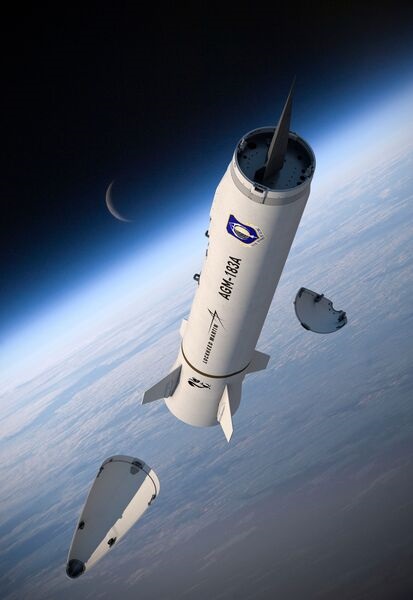 An artist's rendering of the  AGM-183A Air-Launched Rapid Response Weapon. The AGM-183A is an accelerated USAF hypersonic air-to-surface glide weapon initiative, which leverages work from the Tactical Boost Glide programme.