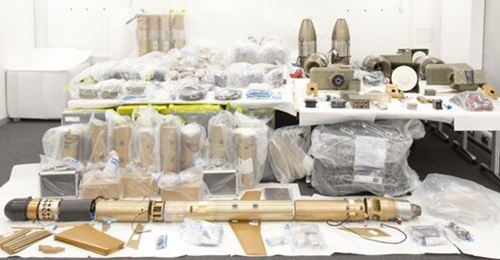 A photograph of the weapons found by HMS 
        
        released by the UK MoD,
        
        shows a 358 SAM laid out at the front, with the sections for several more behind, and the engines for 351 cruise missiles on the table, rear ri...