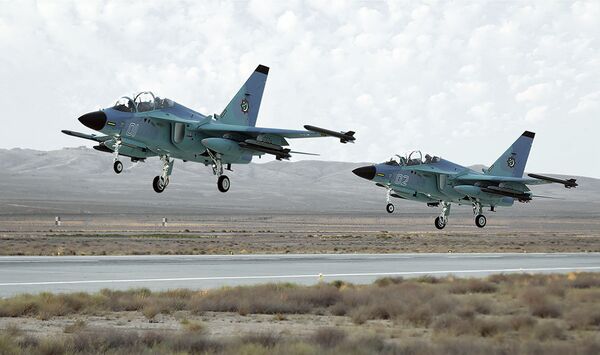 A screengrab from footage released on 1 August by the Altyn Asyr network showing two Leonardo M-346FAs in service with the Turkmen Air Force. Six M-346-series aircraft are reported to have been ordered by Ashgabat in 2019. (Altyn Asyr)