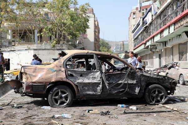 The aftermath of an attack near the residence of Acting Afghan Defence Minister Bismillah Khan Mohammadi in Kabul on 3 August amid a deteriorating security situation across Afghanistan. (Sayed Khodaiberdi Sadat/Anadolu Agency via Getty Images)