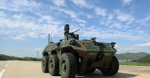 The RoK Army has created a 'demonstration combat brigade' to test manned-unmanned operations that leverage technologies including AI and unmanned systems such as this 6×6 unmanned surveillance vehicle developed by Hanwha Defense.