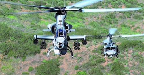 Two of the 10 UH-1Y Venom utility helicopters (right) and six of the 10 AH-1Z Viper attack helicopters (left) the Czech Republic is procuring will be gifted by the US.