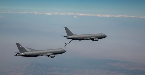 The first of four KC-46A tankers bound for the JASDF is seen here refuelling another KC-46A in the skies over the US state of Washington on 9 August.