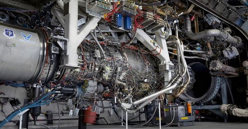 The GE XA100 adaptive engine undergoing trials in a ground test rig.