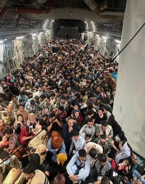 A USAF Boeing C-17 Globemaster III safely transported 823 Afghan citizens from Hamid Karzai International Airport in Kabul on 15 August. US Air Mobility Command said that this is a record for the C-17.
