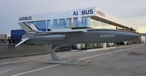 A conceptual Remote Carrier model displayed by Airbus at the Paris Air Show in 2019. Remote Carriers will be a core component of the Next-Generation Weapon System that forms part of the wider FCAS/SCAF system-of-systems being developed by Germany, Fran...