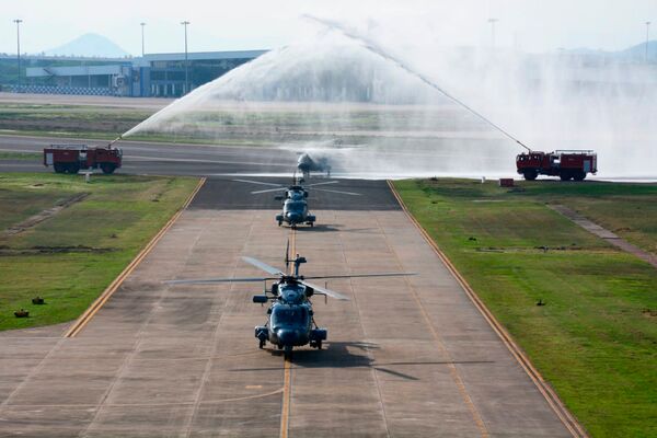 Three Dhruv ALH Mk III helicopters were inducted into the INAS 322 Dega Flight squadron under the IN's Eastern Naval Command in a ceremony held on 7 June at INS Dega. (Indian Navy)