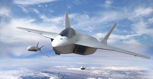 An artist's impression of the New Generation Fighter and Remote Carrier loyal wingmen that sit at the heart of the Next-Generation Weapon System element of the Future Combat Air System.