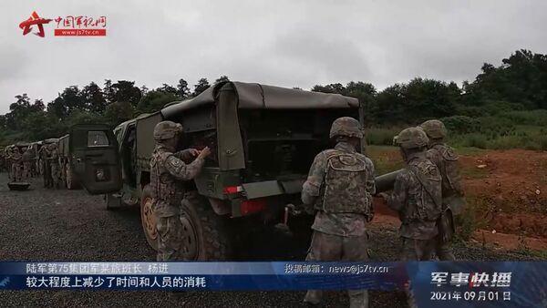 A screengrab from footage released by CCTV on 1 September showing PLAGF personnel unloading a mortar and related rounds from the back of a modified CTL181A 6×6 protected vehicle. (CCTV)