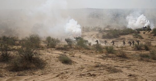 The Indian Army seeks to replace its fleets of BMP-1 and BMP-2, pictured from an Indian Army exercise in November 2022, with the Future Infantry Combat Vehicle.