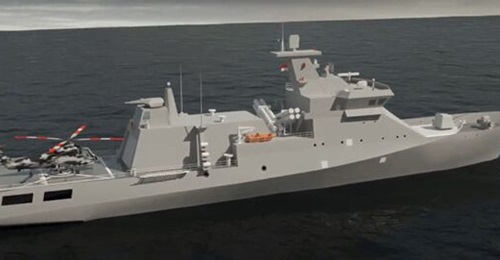 A computer-generated image of Indonesia's 90 m OPVs that are being built by PT Daya Radar Utama.